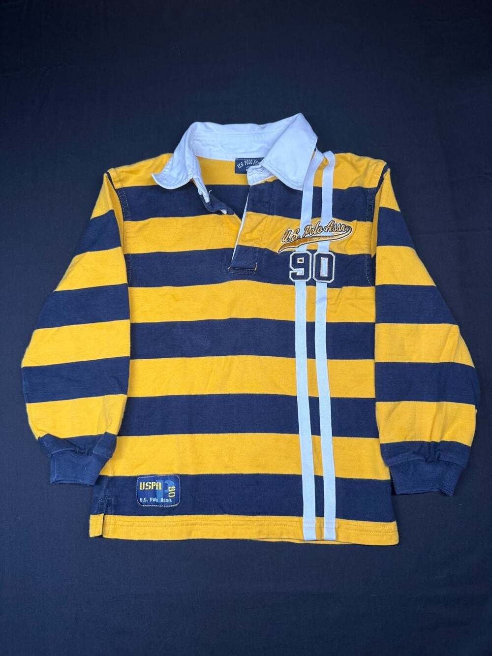 U.S. Polo Assn. Striped Rugby Shirt Yellow Navy Size 5/6